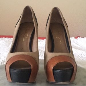 Jessica Simpson Colorblock Peep-Toe Heels